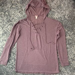 Mossimo Supply Co. Lace-up Taupe Lightweight Hooded Tunic